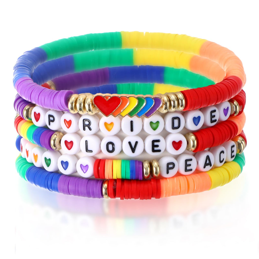 Tondiamo 30 Pcs Rainbow Gay Pride Bracelets LGBT Support Wristbands for Pride Day Month Parades Decorations Party Supplies Christmas Gifts(Peace)