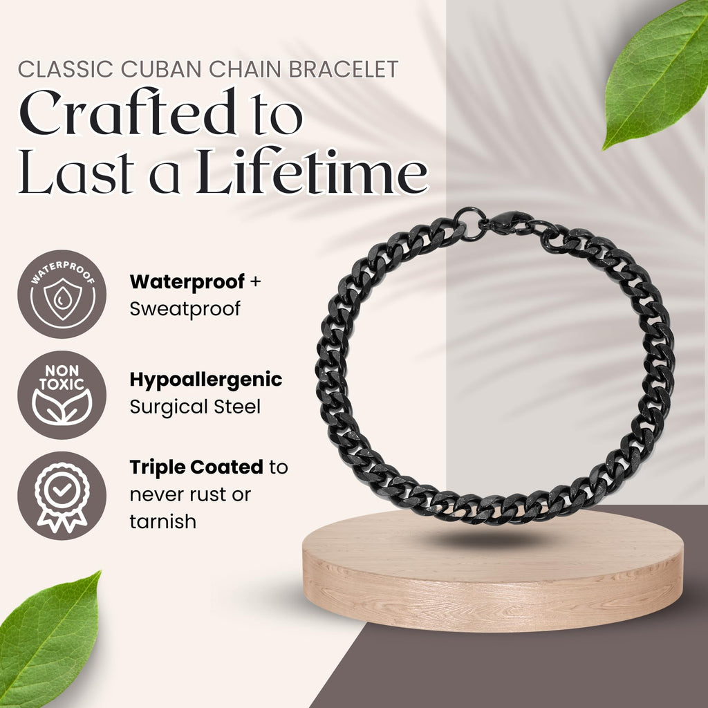 Love You This Much Stepped Up Dad Cuban Link Bracelet, Gifts for Stepfather, Birthday Gifts for Stepdad, Christmas Gift Ideas for Step Dad (Onyx Black, Stainless Steel)