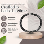 Love You This Much Stepped Up Dad Cuban Link Bracelet, Gifts for Stepfather, Birthday Gifts for Stepdad, Christmas Gift Ideas for Step Dad (Onyx Black, Stainless Steel)