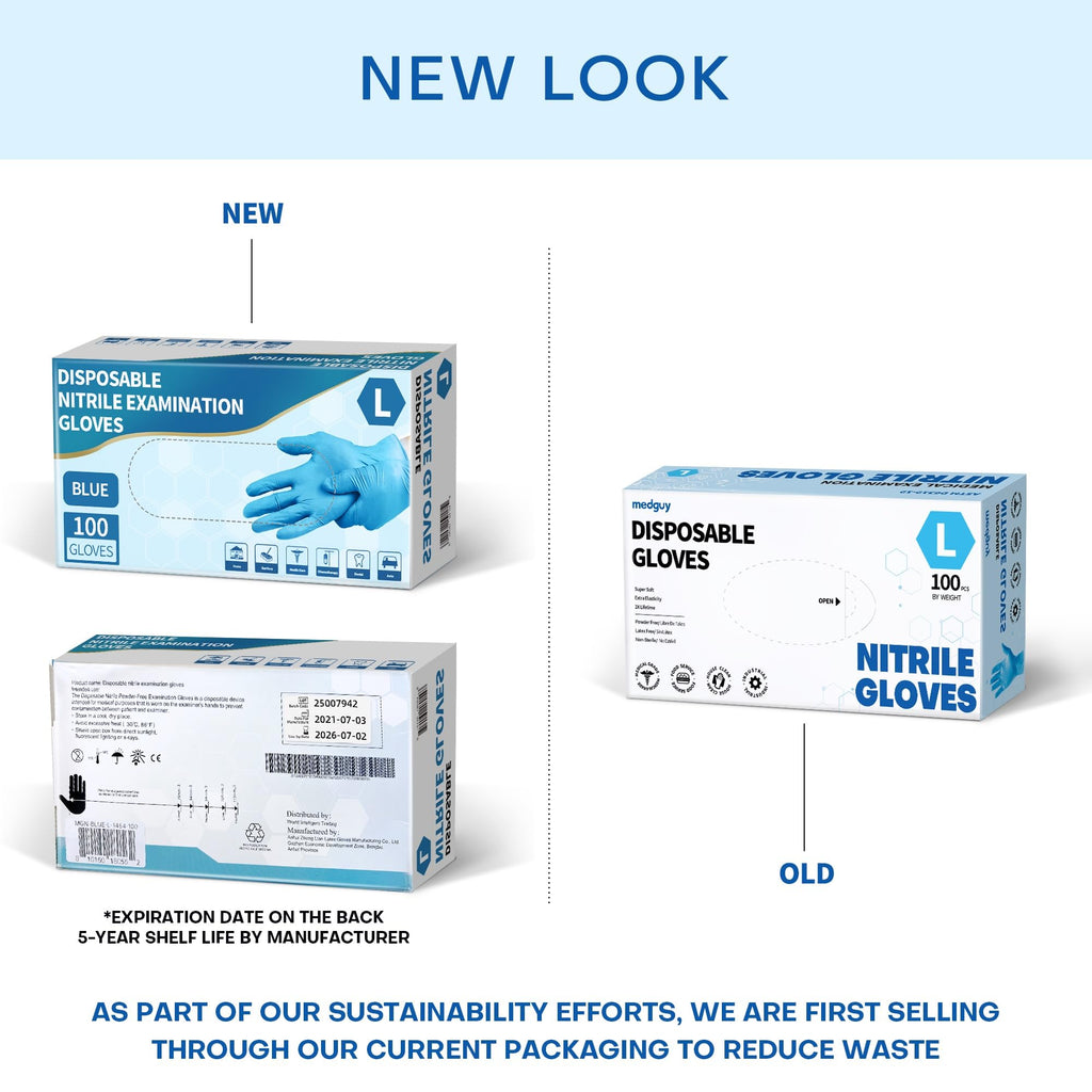 Medguy Medical Blue Nitrile Disposable Exam Gloves 4Mil Powder-Free 100 (L)