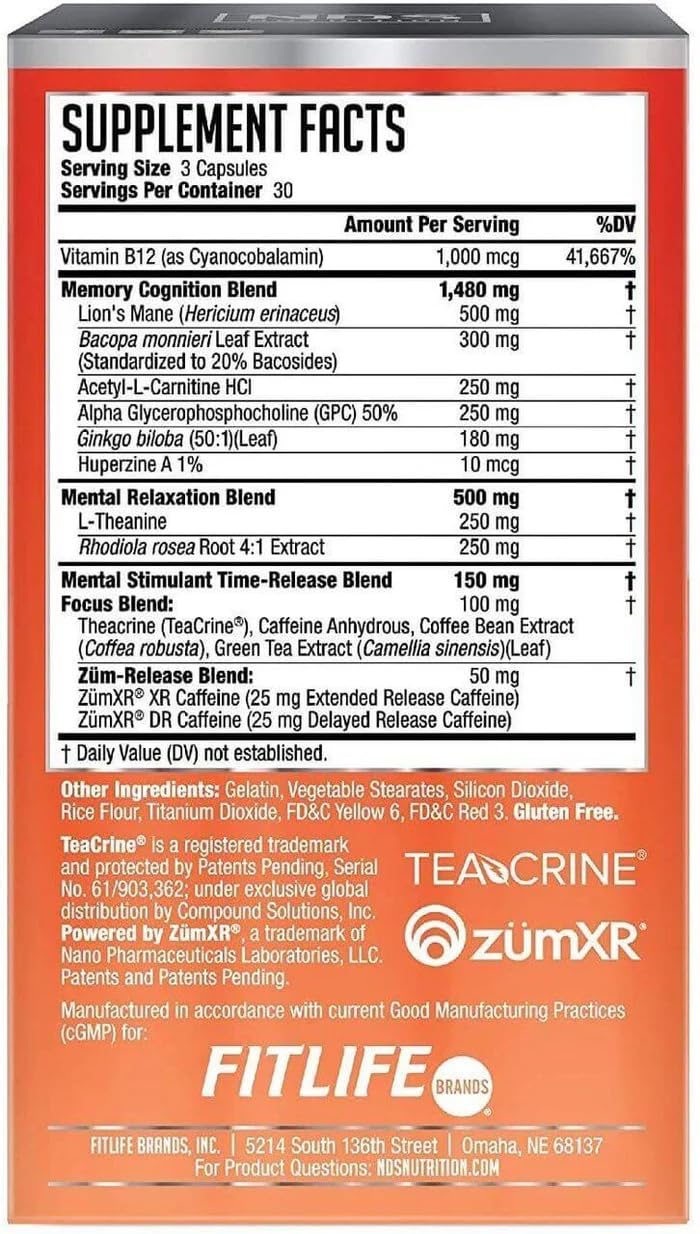 FitLife Brands Nutrition Neuro Sphere - Brain Health Formula - Nootropic, Increase Focus and Energy, Enhance Concentration, Antioxidant and Immunity Support - 90 Capsules