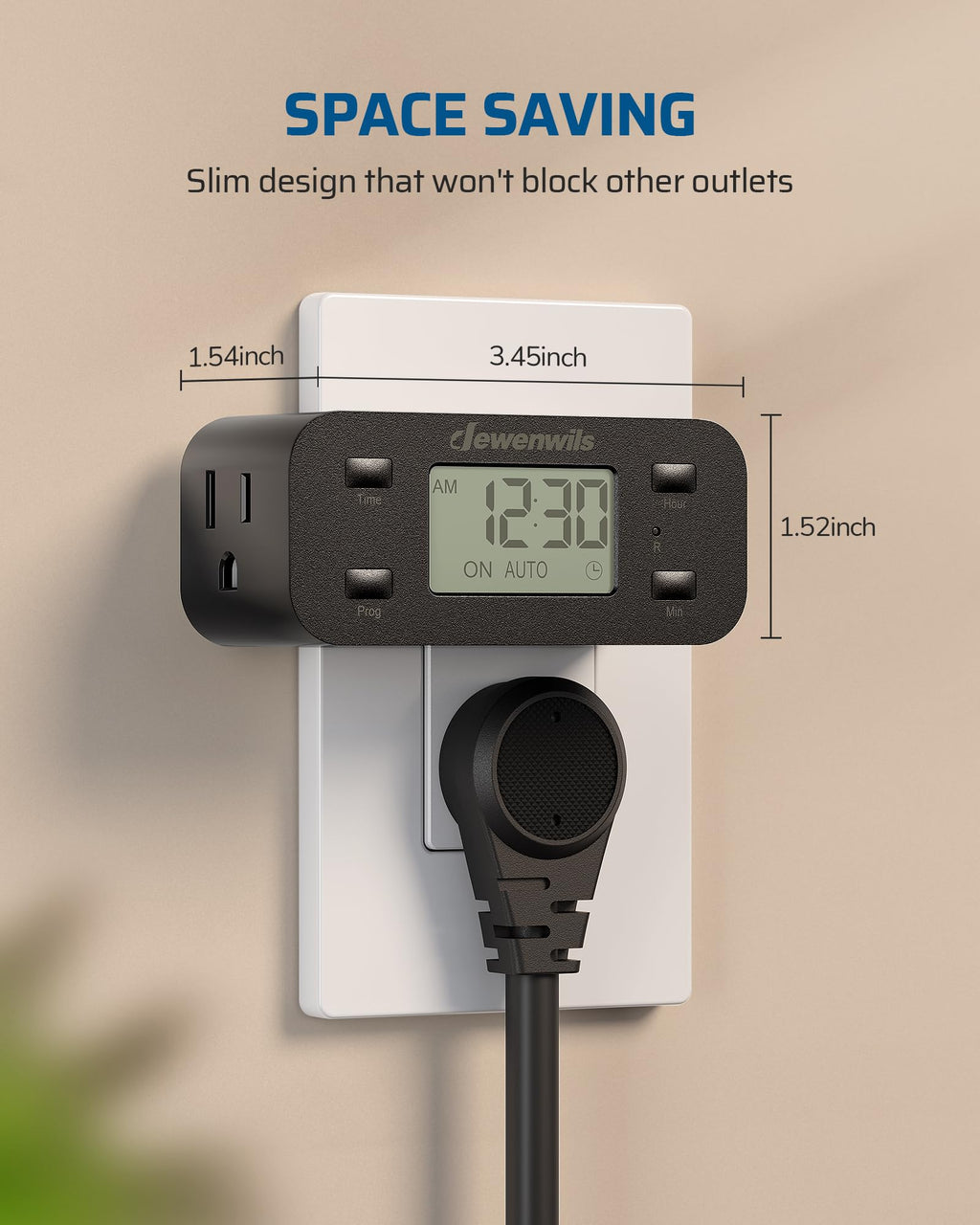 DEWENWILS 24 Hour Programmable Digital Timer Outlet with 1 Grounded Outlet, 2 Pack Timers for Electrical Outlets, 3 Prong Light Timer for Indoor Lamp Fan Aquarium, 125V/15A/1000W, 1/2 HP, Black