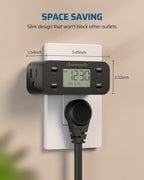 DEWENWILS 24 Hour Programmable Digital Timer Outlet with 1 Grounded Outlet, 2 Pack Timers for Electrical Outlets, 3 Prong Light Timer for Indoor Lamp Fan Aquarium, 125V/15A/1000W, 1/2 HP, Black