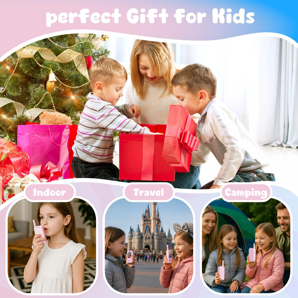 Video Walkie Talkies for Kids, 2 Pack Rechargeable Walkie Talkies with Screen, Indoor Outdoor Toy for 3 4 5 6 7 8 9 10 Year Old Girl, Christmas Birthday Gifts for Girls Age 3-12 (Pink)