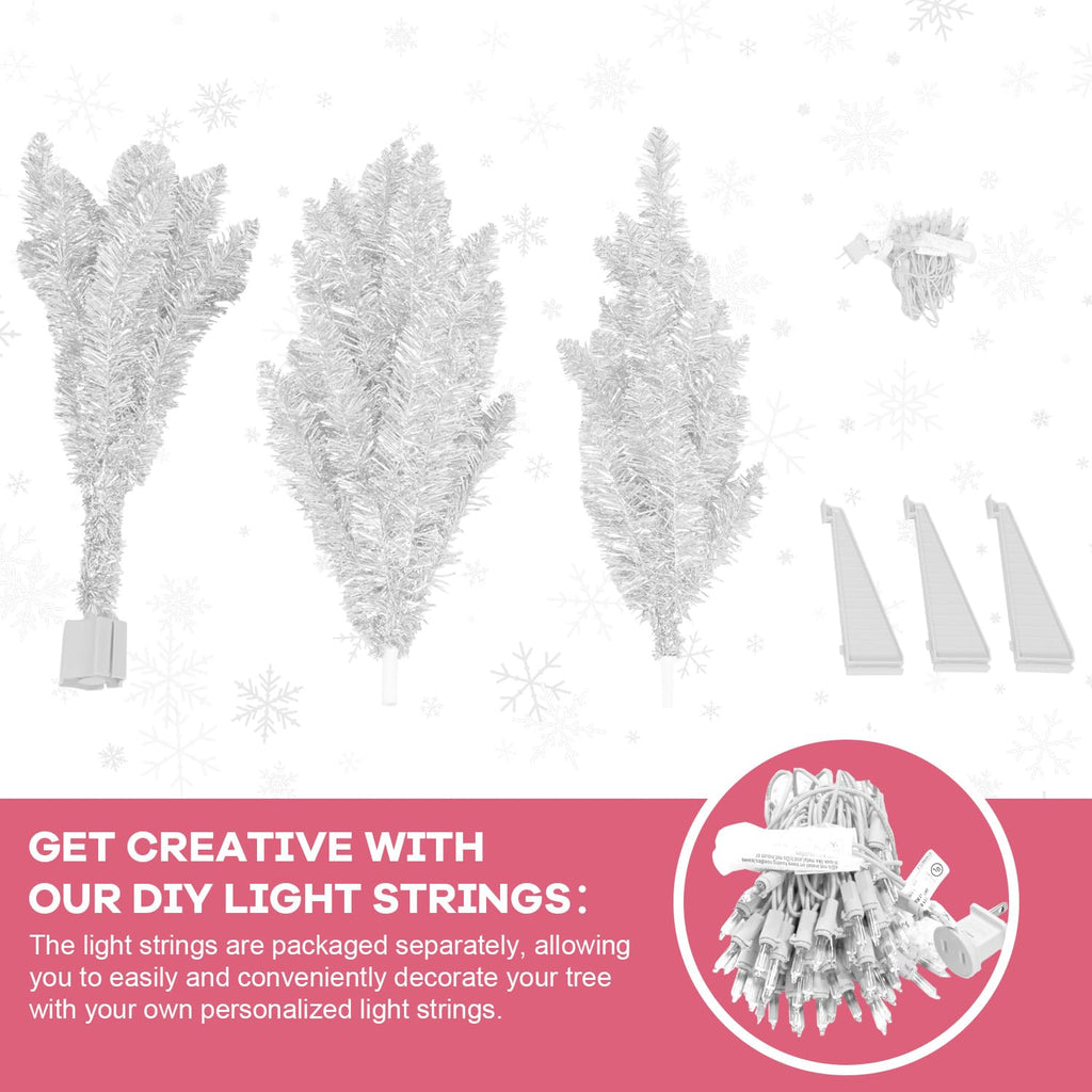 4ft Lighted Artificial White Christmas Tree | Leeheeyee Small Christmas Tree, Not Pre-lit White Tinsel Pine Trees with Lights, Ideal for Home, Office, and Xmas Tree Party Décor