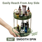 Asayuee 360 Rotating Makeup Organizer for Vanity,2 Tier Large Capacity Skincare Organizers,Bathroom Counter Organizer, Spinning Perfume Organizer & Vanity Organizer (Green-2 Tier)