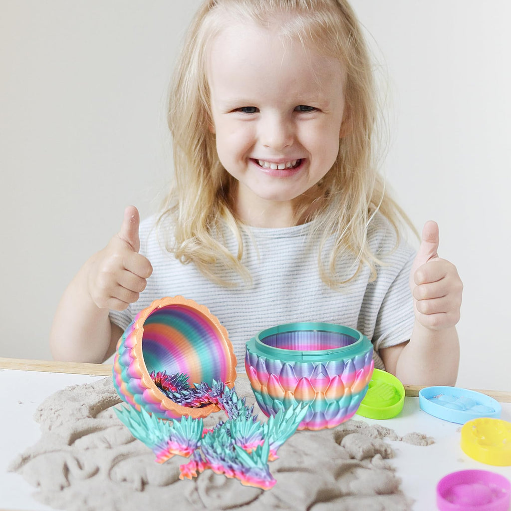 Mydhall 3D Printed Flying Dragon Egg with Articulated Dragon Inside – Toys&Gifts for Kids,Home Decor,Creative Ornaments,Birthday,Easter (Rainbow,Medium)