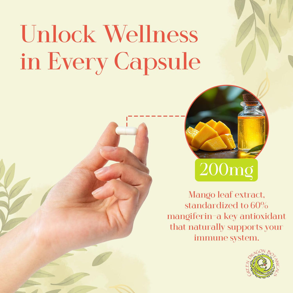 MangoForte™ Mango Leaf Supplements 200 mg 60 Capsules Made in USA (60% Mangiferin) Natural Mangiferin Extract Capsules Immune Support Supplement Made from Premium Mango Leaves