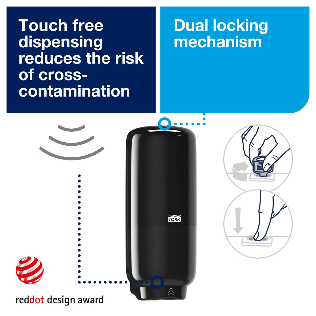 Tork Intuition Sensor Skincare Dispenser Black S4, for Hand Soap and Hand Sanitizer, Elevation Range, 571608 (Pack of 4)