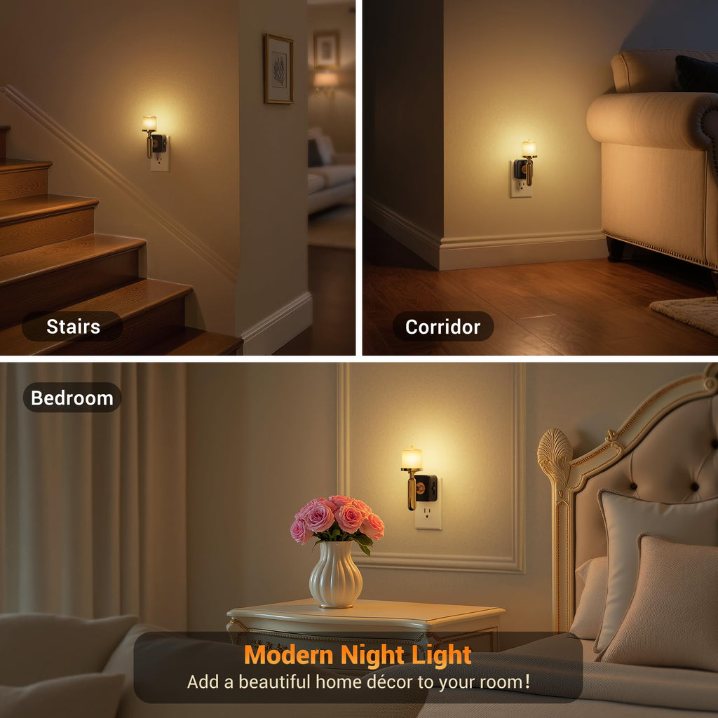 JandCase Candle Night Light, Night Lights Plug into Wall, 3000K Soft White, 0-100LM Adjustable Brightness, Dusk to Dawn Sensor NIghtlight for Dinning Room, Living Room, Bathroom, Hallway