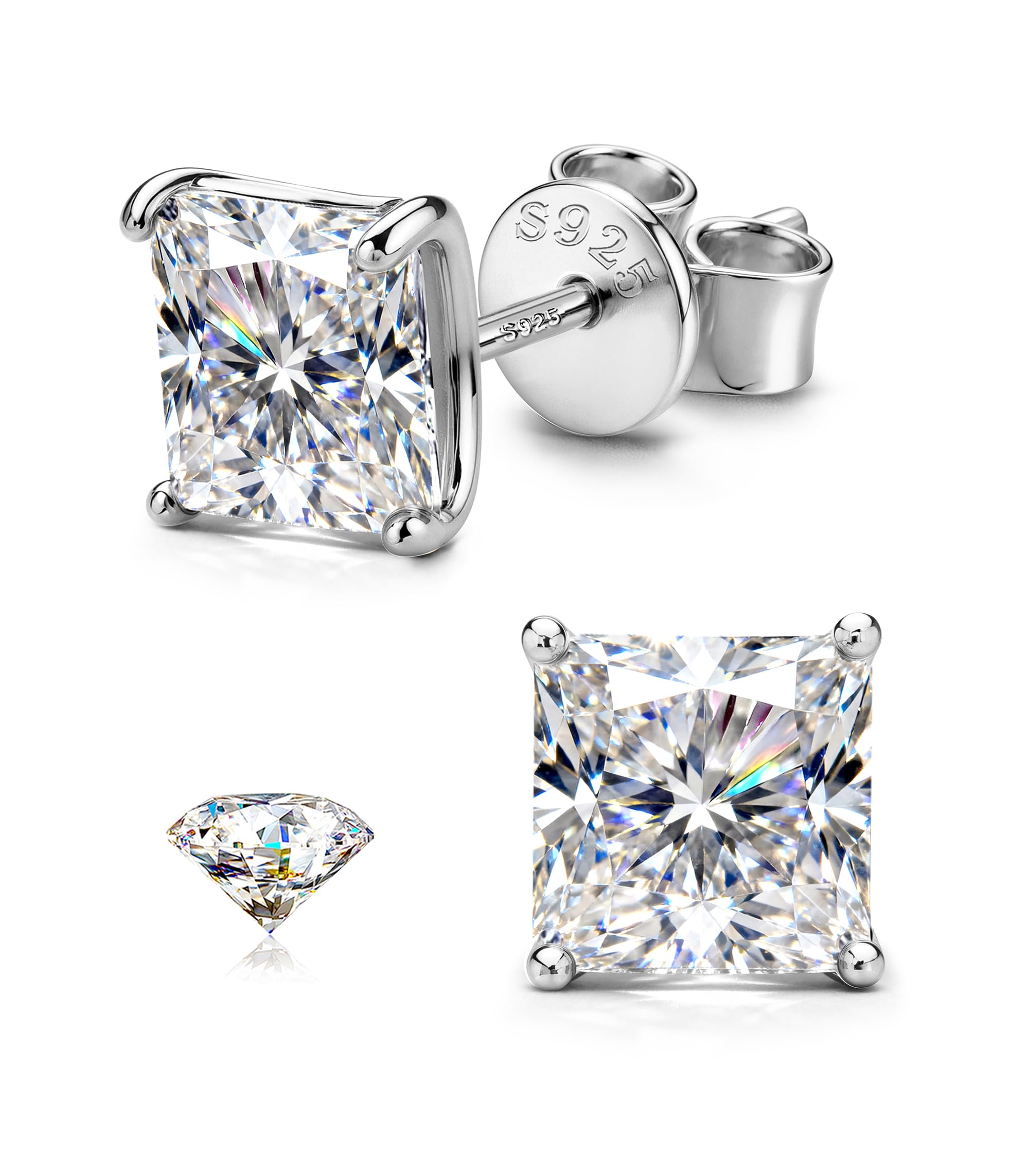 GEMQUEEN Moissanite Earrings Studs 925 Sterling Silver Hypoallergenic 2.4CT