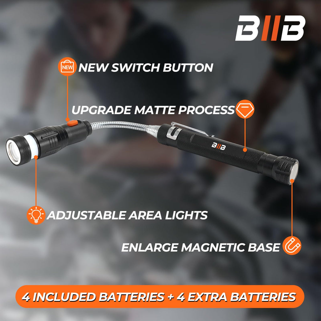 BIIB Gifts for Men, Extendable Magnetic Pickup Tools with LED Flashlight