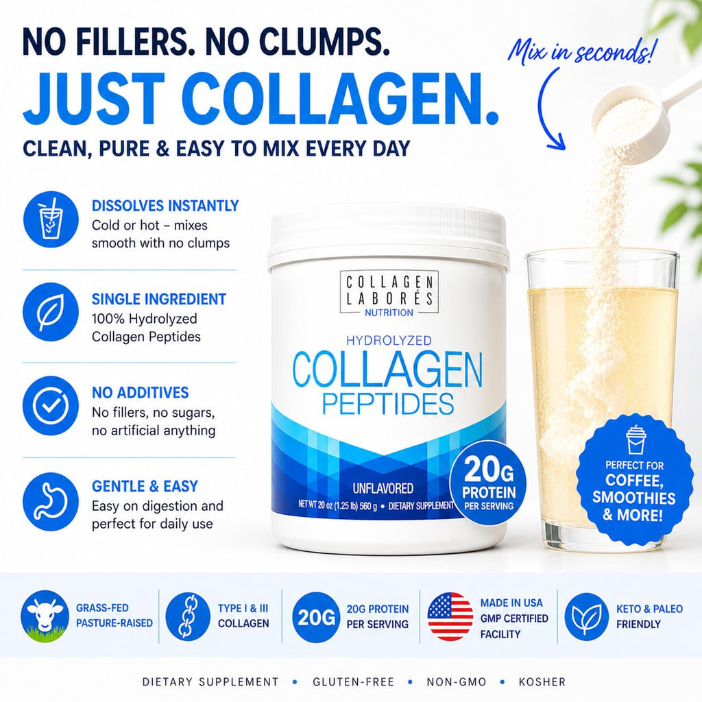 Pure Hydrolyzed Collagen Peptides (20 oz) – Unflavored Collagen Powder – Grass-Fed, Pasture-Raised – Non-GMO, Gluten-Free – Keto & Paleo Friendly – GMP Certified – Easy to Mix