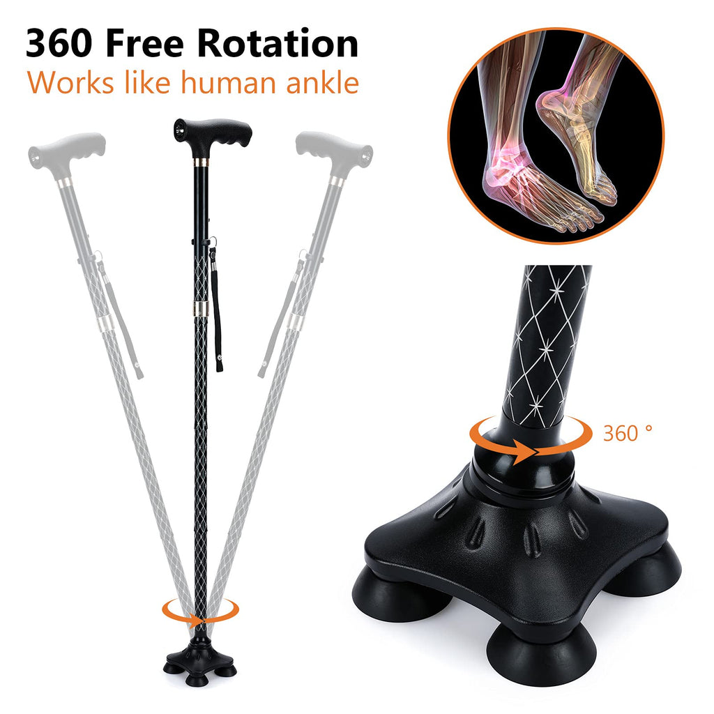 KAKICLAY Folding Walking Cane with LED Light for Women & Men - Foldable, Adjustable, Collapsible Lightweight Aluminum Walking Stick for Seniors & Adults