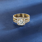18K Gold Plated Cubic Zirconia Halo 3-in-1 Wedding Ring Set for Women