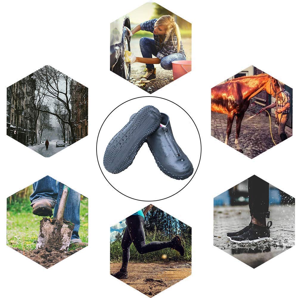 Shiwely Silicone Waterproof Shoe Covers, Upgrade Reusable Overshoes with Zipper, Resistant Rain Boots Non-Slip Washable Protection for Women, Men (XL (Women 11-13, Men 9.5-13), Black)