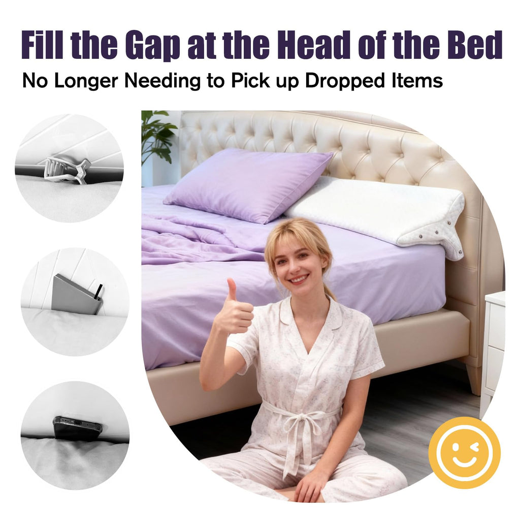 JZHLLA Triangle Bed Gap Filler King High Density Foam Headboard Gap Filler Pillow with 2 PCS Pockets and Removable Washable Cover, Prevent Items from Falling