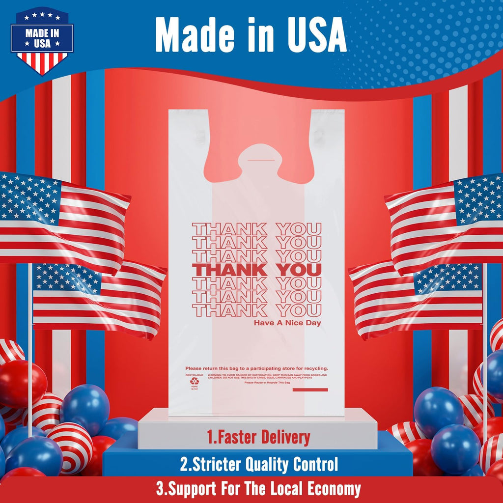 Fuxury 2000 Count - 2K Plastic Thank You T-shirt Bags White (11.5" x 6.5" x 21"), Grocery, Take Out, To Go, Retail Shopping Bags for Business in Bulk