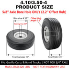 CYHOBK 2-Pack 4.10/3.50-4" Flat Free Solid Rubber Tires - 10" Replacement Wheels with 5/8" Axle Bore, 2.2" Offset Hub for Gorilla Cart, Hand Truck, Garden Wagon, Dump Carts - Puncture Proof