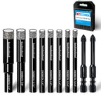 DKIBBITH 10 Pack Dry Diamond Drill Bits & Tile Drill Bit Set for Ceramic, Porcelain, Marble, Granite, Stone, Glass - Round Shank 3/16"(x2), 1/4"(x3), 5/16", 3/8", 1/2"+2 Pack Drill Bits 1/4"