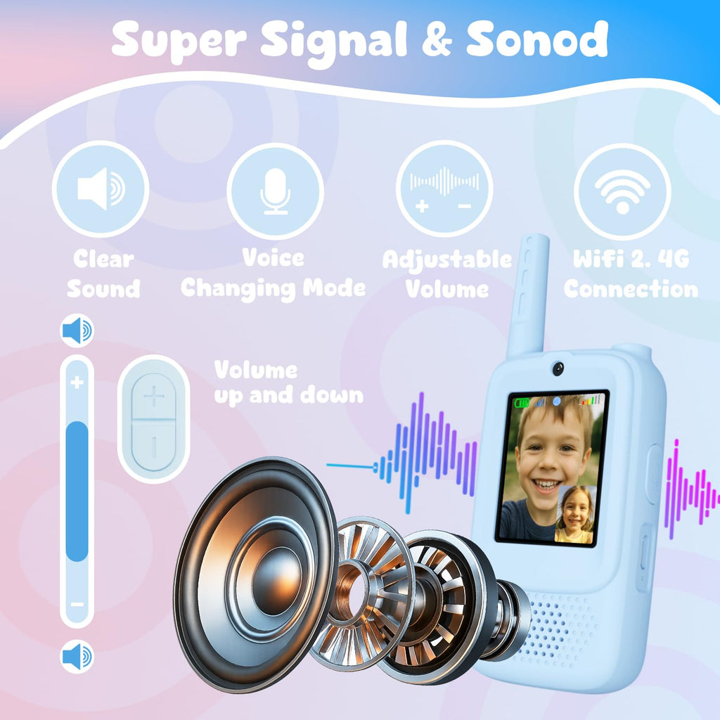 Video Walkie Talkies for Kids, Handheld 2 Pack Rechargeable Video Walkies Talkies, Indoor Outdoor Toys Christmas Birthday Gifts for Age 3-12 Year Old Girls Boys (Blue & Pink)