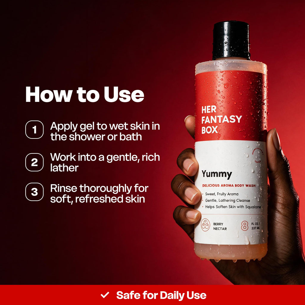 Her Fantasy Box Yummy | Body Wash - Indulgent, Luxurious Body Wash for Deep Cleansing, Moisturizing, and Nourishing Skin - Refreshing Scent for All Skin Types - 8 oz