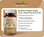 NaturaNectar - Bee Propolis Trio Capsules, NSF Certified Premium Brazilian Propolis - Gluten-Free Supplements with More Diverse Flavonoids & PWE - Naturally Sourced Through Ethical Beekeeping (60pcs.)