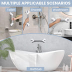 Reyiu Grab Bars for Bathtubs and Showers, 16.5 Inch Handicap Shower Handle Safety with Indicators, Suction Cup Grab Bar for Shower Chair Stool, Seniors, Elderly (2 Pack)