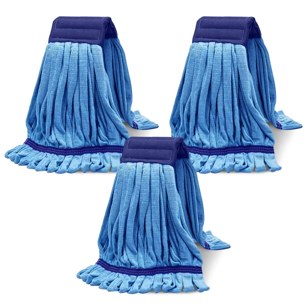 Heavy Duty Commercial Mop Head Replacement Microfiber Tube Mop Heads for Floor Cleaning: 3 Packs Looped End Wet Mop Head Refill for Home Commercial Industrial Use (Blue)
