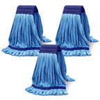 Heavy Duty Commercial Mop Head Replacement Microfiber Tube Mop Heads for Floor Cleaning: 3 Packs Looped End Wet Mop Head Refill for Home Commercial Industrial Use (Blue)