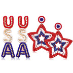 2 Pairs Fourth of July Earrings American Flag Patriotic Earrings for Women Beaded Star USA Tassel Drop Dangle Earrings 4th of July Independence Day Holiday Gifts