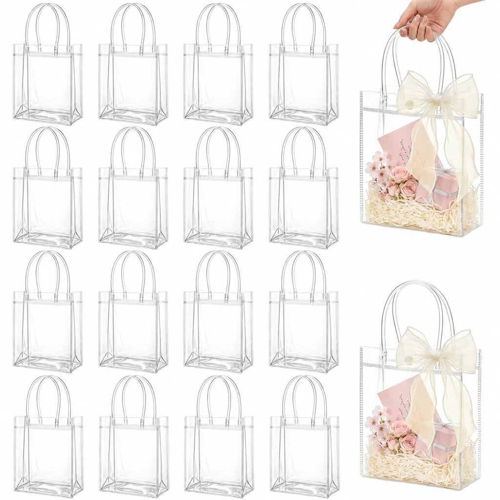 MAQIHAN Clear PVC Gift Bags with Handles - 20PCS Small Party Favor Bags Transparent Party Favour Plastic Gift Bag Tote Goodie Bag Bulk Pvc Plastic Bags with Handles for Gifts(Small Size 5.9 x 7.8 In)