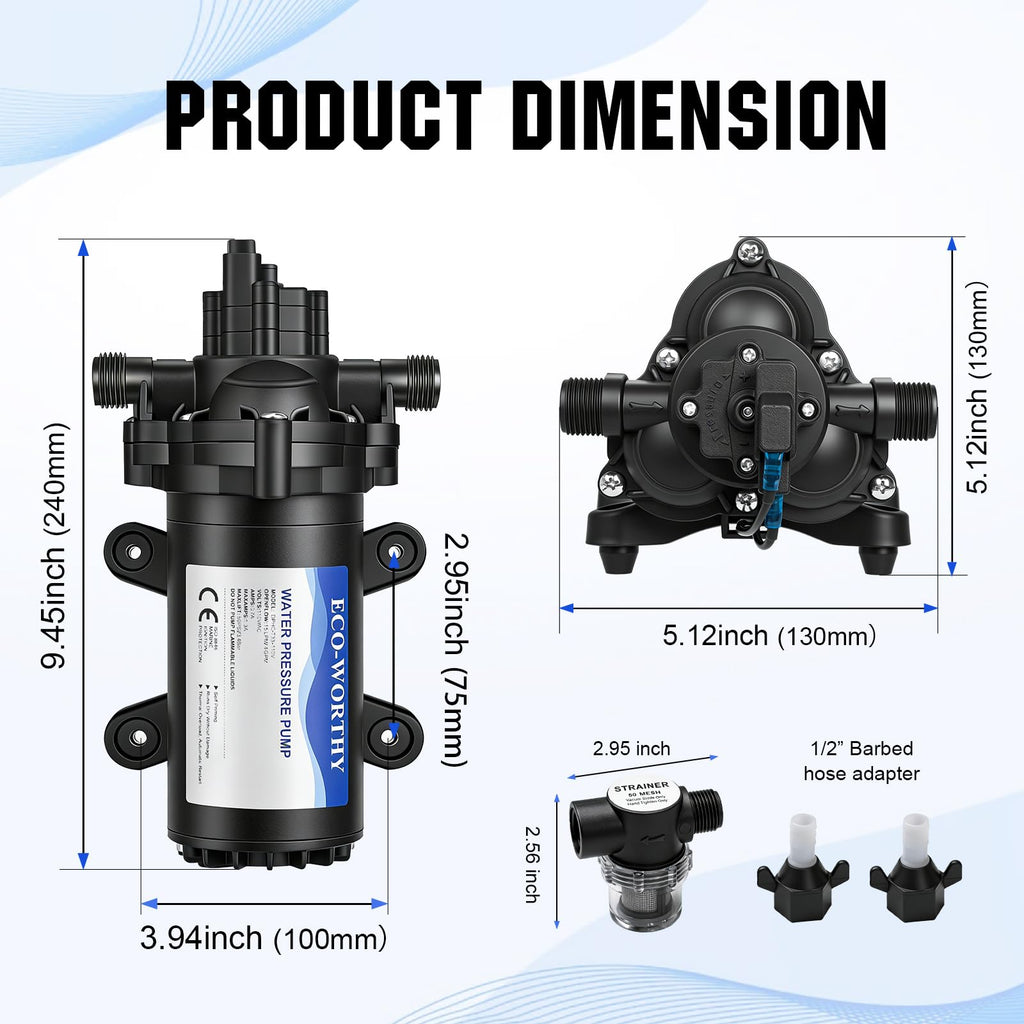 ECO-WORTHY 33-Series Water Pressure Diaphragm Pump Industrial 110V AC 4.0GPM Flow 50PSI Rated Pressure Self Priming RV Fresh Water Pump for Camper Kitchen Bathroom Marine Yacht Caravan