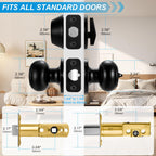 Plustool 2 Pack Front Door Lock Set Matte Black,Exterior Door Lock Set with Deadbolt,Single Cylinder Deadbolt Lock and Door Knob Set,Keyed Alike Door Knobs with Lock&Keys,Round Ball Entry Door Lockset
