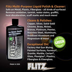 Flitz Multi Purpose Metal Polish Liquid - 3.4oz Bottle of USA-Made Tarnish Remover - For Aluminum, Chrome, Brass, Nickel, Silver - Non-Abrasive Metal Cleaner and Polish, Restorer (12 Pack)