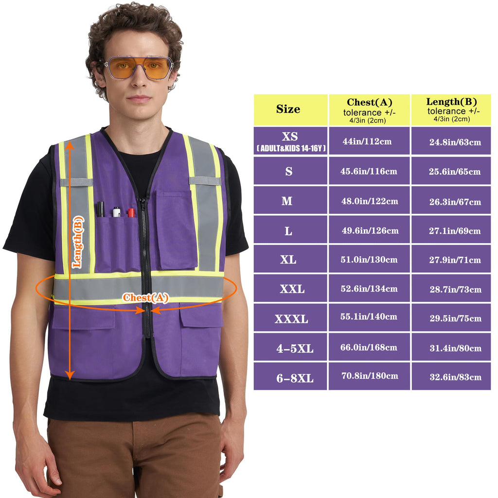 A-KSAFETY 6xl 7xl 8xl purple Reflective Safety Work Vest Big And Tall Hi Vis Construction Vest Purple