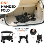 3 in 1 Collapsible Wagon with 300lbs Weight Capacity,150L Heavy Duty Utility Cart with Removable Canopy,with Big All-Terrain Beach Wheels & Drink Holders,Black