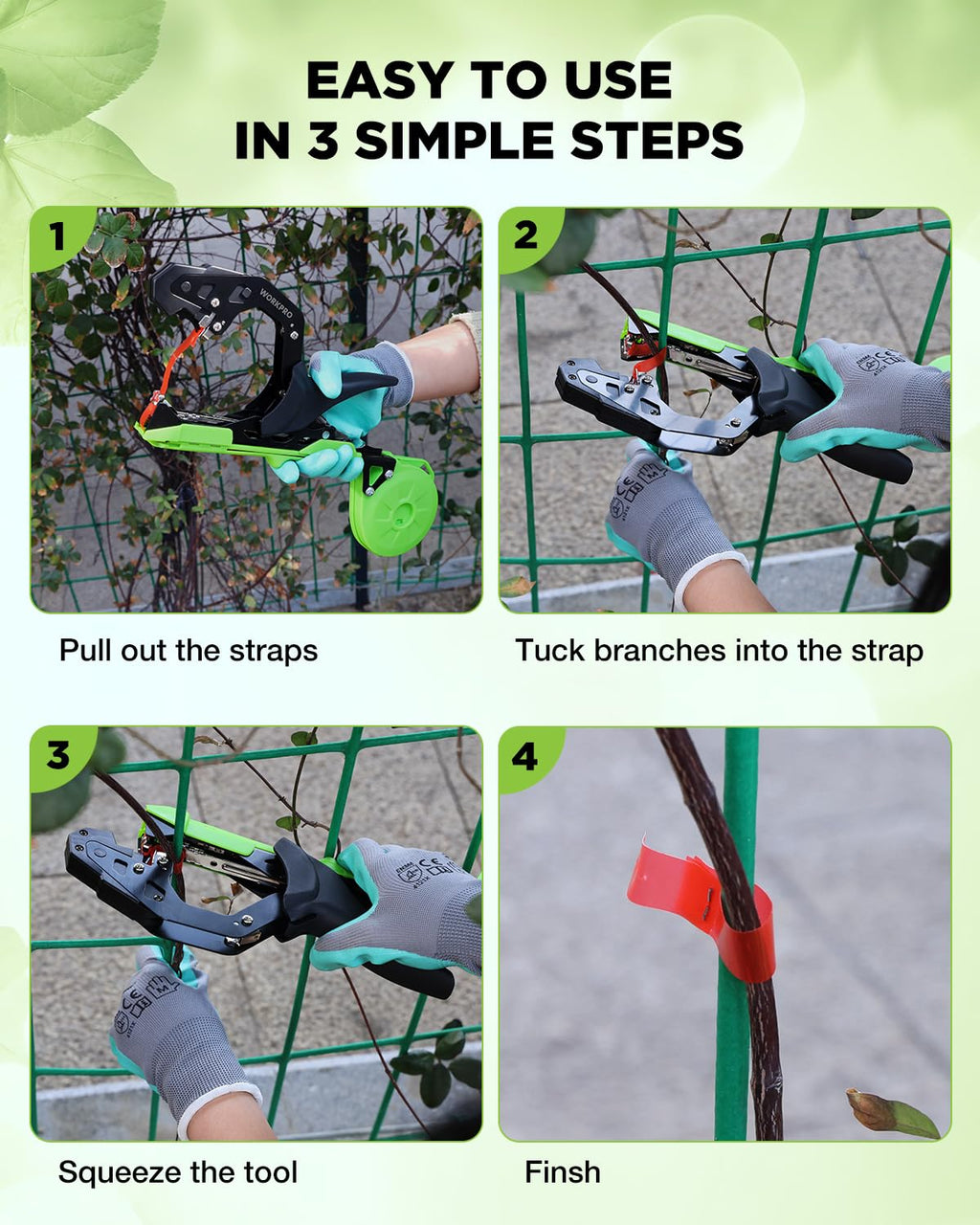 WORKPRO Plant Tying Machine with Gloves & 20 Rolls of Tape & 10,000 Staples