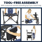 Vive Mobility Upright Walker with Seat - Stand Up Rollator, Arm Rests, Heavy Duty, Folding Medical Aid Scooter for Elderly, Seniors - Walking Assist, Foldable Transport Chair - 300 lb Capacity