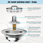 Sink Drain Strainer 3 in 1, 304 Stainless Steel Pop Up Kitchen Sink Stopper with Anti-Clogging Basket, Kitchen Essential Drain Anti-Clog Gadgets, Fits US Standard 3-1/2'' Sink Drain (Silver, 2 Pack)