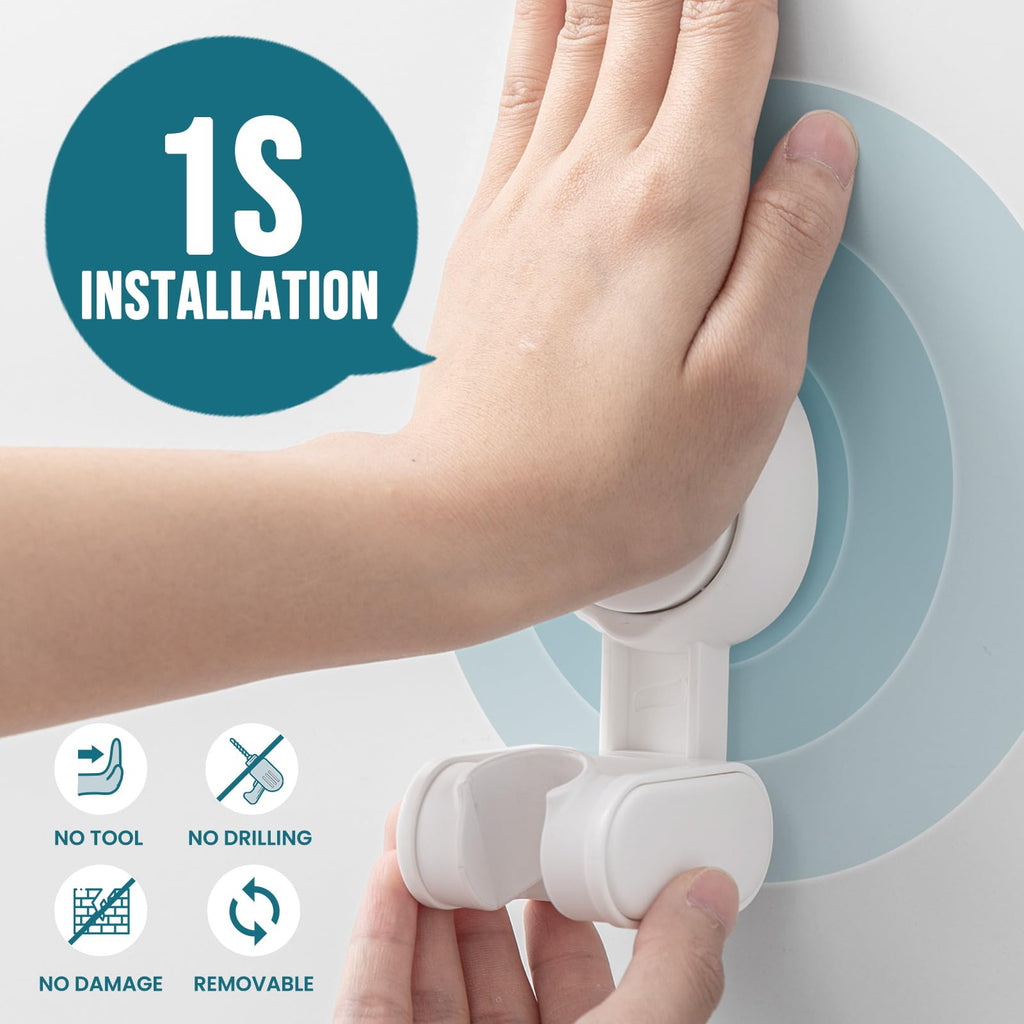 TAILI Shower Head Holder Suction Cup, Handheld Shower Head Bracket, Height Angle Adjustable,Bathroom Showerhead Holder No Drilling Removable Waterproof, White