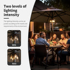 NORA·GIFT Patio 2 Packs Umbrella Light with LED Edison Bulbs, Battery Operation Cordless-Outdoor Umbrella Pole Lights with 2 Lighting Modes for Garden，Patio, Backyard, Camping or BBQ - Brown