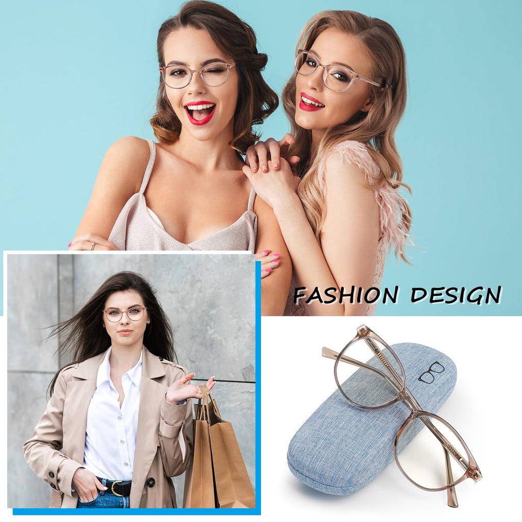HOFANNO Blue Light Blocking Glasses Computer Glasses Women men,Light TR90 Stylish Round Anti Blue Light Eyeglasses with Anti Eyestrain
