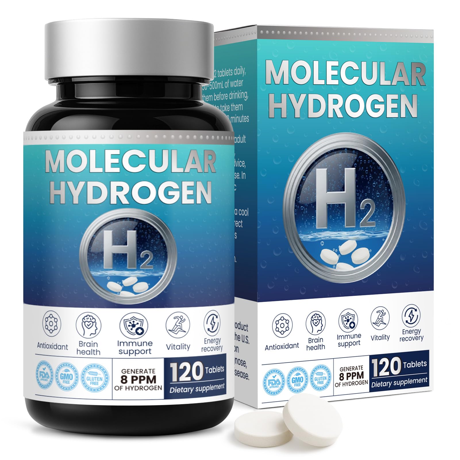 Hydrogen Water Tablets H2 Promote Metabolism Function Cellular Molecular Tablets with Magnesium Supplement for Brain Health Cognition Energy Boost Antioxidant