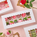 ZORRITA 30 Pack Auto Pop-up Cookie Boxes with Window, 12.5" x 5.5" x 2.5" White Bakery Boxes Treat Boxes for Chocolate Covered Strawberries, Cake Pops, Donuts, Cocoa Bombs, Sugar Cookies, Pastries