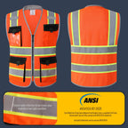 JKSafety Safety Vest for Men Women Hi Vis with Pockets and Cushioned Collar Reflective High Visibility Vest Class 2 Meet ANSI Standard Orange Color Extended Yellow Strips (BX360-Orange M) 1 Piece