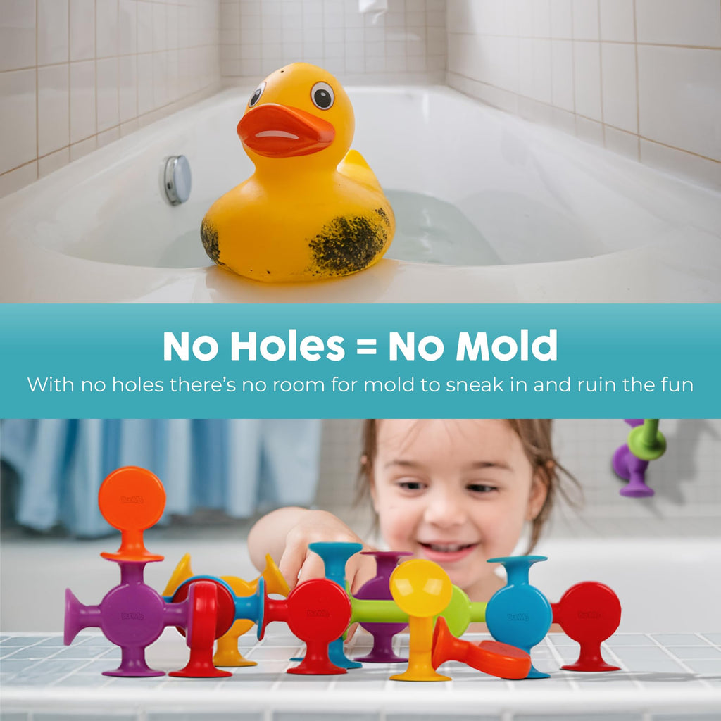 BUNMO Bath Toys Suction - Connect, Build, Create - Toddler Bath Toys - Hours of Fun & Creativity - Fine Motor Skills - Stimulating Sensory Toys - Non-Mouthable Toy 3+ - Smooth 24 Pack
