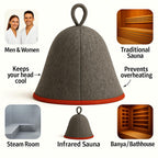 Premium Sauna Hat – 100% Natural Wool, Handmade Sauna Headwear for Men and Women – Eco-Friendly, Breathable, Insulating Hat for Sauna, Steam Room, Banya, and Bathhouse – One Size Fits All, Grey-Red