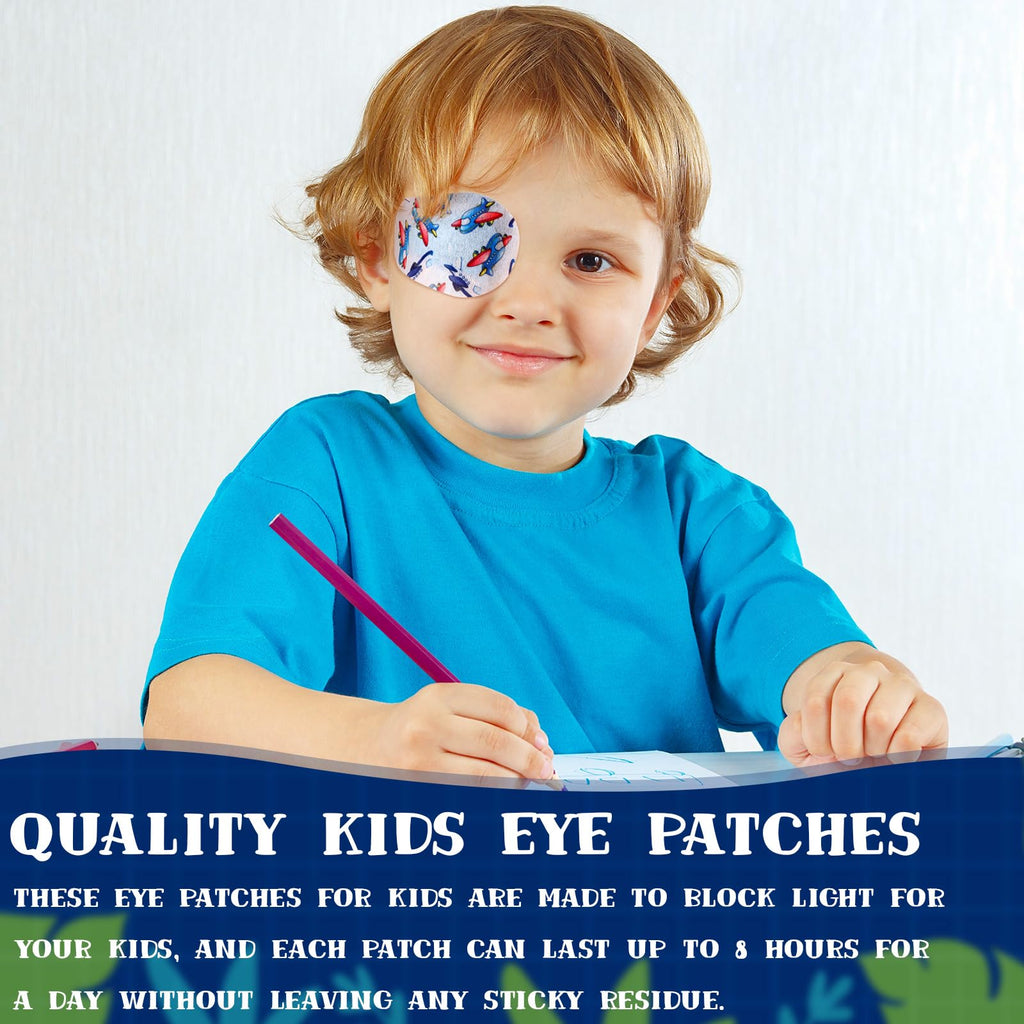 90 Pcs Adhesive Eye Patches for Kids Boys 9 Styles Eye Patches Latex Free Eye Pad Bulk Light Blocking Fun Cute Boys Designs Cotton Adhesive Bandages for Boys Toddler