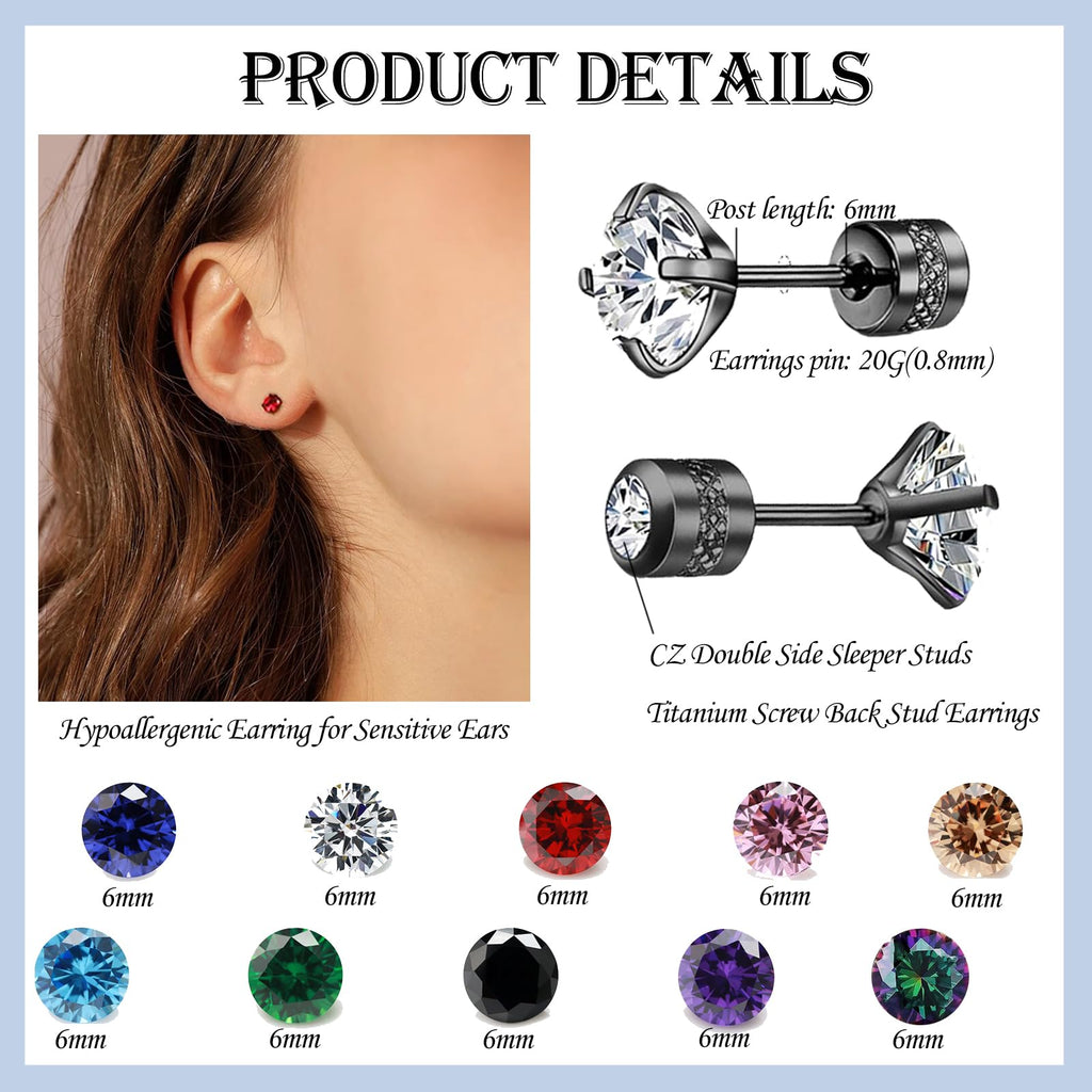 Stainless Steel Screw Back Stud Earrings for Men Women